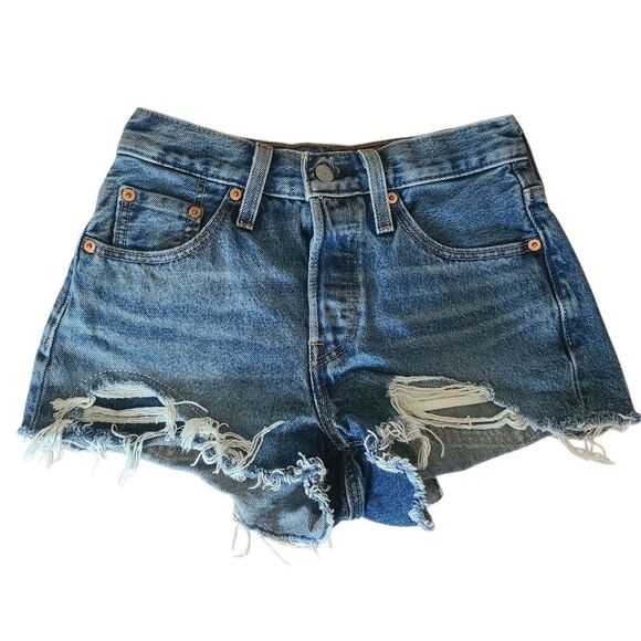 levis 501 cutoff denim booty shorts cutoffs button fly womens size 24 - Picture 1 of 6